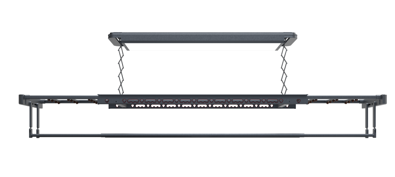 電動遙控升降曬衣架－超薄機身－大尺寸LED照明－夢幻灰外觀加毛巾桿