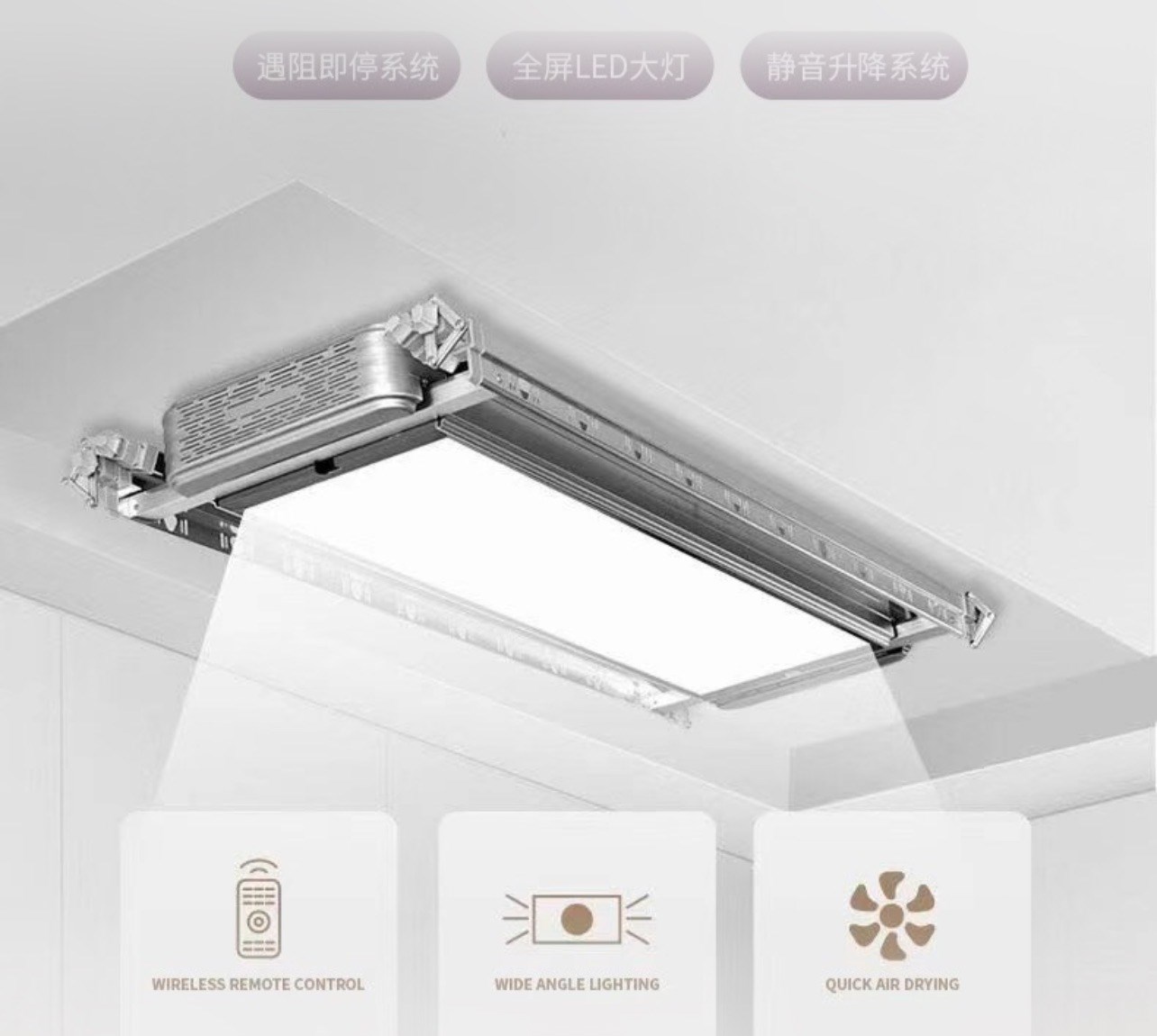 電動遙控升降曬衣架－超薄設計－大尺寸LED照明－停止販售